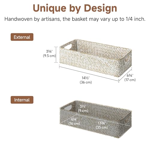 StorageWorks Wicker Toilet Paper Basket for Back of Toilet Baskets, Seagrass Bathroom Basket Organizer and Storage for Tank Topper, Small Tank Trays for Decor with Built-in Handles, Wipe White - color: Wipe White (Seagrass)
