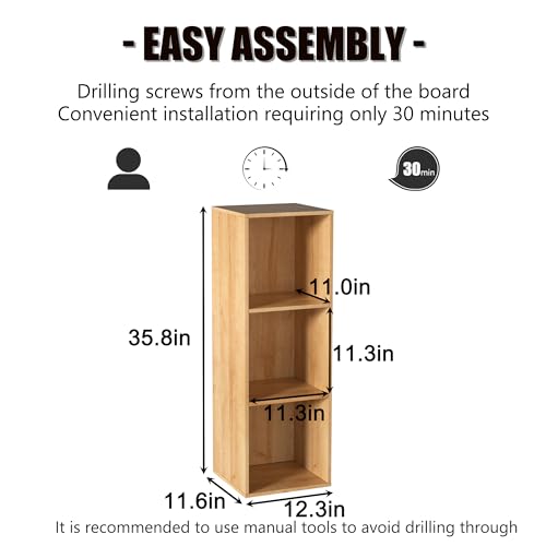 Wooden Cube Storage Organizer with Closed Back Panel,Natural Oak Cube Shelf Cubby Storage Organizer with Compartments for Living,Bookshelf,Storage Organizers (Oak, 3 Cube-11in) - color: Oak, size: 3 Cube-11in