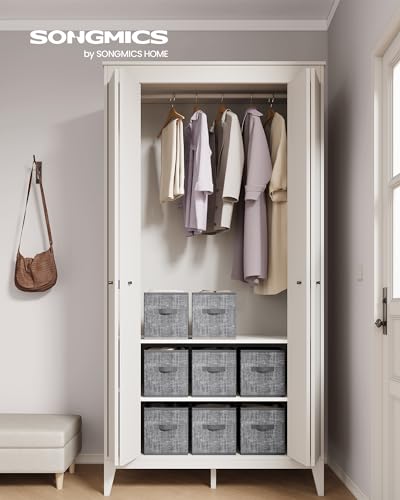 SONGMICS Storage Cubes, 10.2 x 10.2 x 11 Inches Non-Woven Fabric Bins with Double Handles, Set of 8, Closet Organizers for Shelves, Foldable, for Clothes, Cattail Gray UROB826G01 - color: Cattail Gray, size: 8 Pack (10.2"L x 10.2"W x 11"H)
