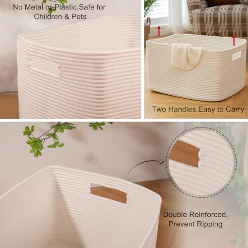 OIAHOMY 75L Large Blanket Basket, Woven Cotton Rope Baskets for Organizing, 22”x17”x12”, Blanket Basket living Room, Bedroom, Nursery, Dog Toy Storage Bins, White - color: White, size: 22”x17”x12”