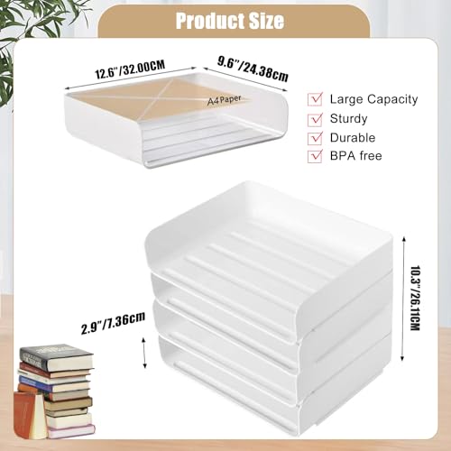 4 Tier Desk Organizer, Stackable Paper Tray Organizer for Document, Letter, A4 File Paper, Desk Accessories, Notes, Pens (White, 4 Pack) - color: White, size: 4 Count (Pack of 1)