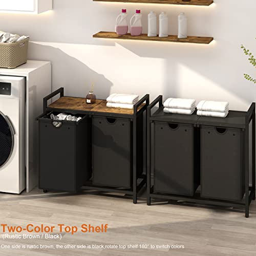 LAATOOREE Laundry Hamper, Two-Color 2 × 48L Laundry Basket with 2 Removable Laundry Sorter Bags and Top Shelf, Clothes Hamper for Laundry Room, Bathroom - style: 2bags-Rustic Brown