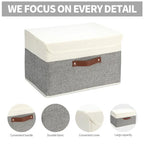 SAMORADREA 8 Pack Storage Bins Foldable Storage Boxes Fabric Storage Box with Lid & Handle Large Washable Organizer Bulk for Office, Home, Books, Clothes, Bedroom, Closet, (15INx10INx10IN White/Grey)