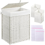 Greenstell Laundry Hamper with Lid, 90L Clothes Hamper with 2 Removable Liner Bags & 2 Mesh Laundry Bags, Handwoven Synthetic Rattan Laundry Basket for Clothes, Toys in Bathroom, Bedroom White - color: White, size: 90L (18.1 x 13.0 x 23.6 inches)