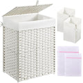 Greenstell Laundry Hamper with Lid, 90L Clothes Hamper with 2 Removable Liner Bags & 2 Mesh Laundry Bags, Handwoven Synthetic Rattan Laundry Basket for Clothes, Toys in Bathroom, Bedroom White - color: White, size: 90L (18.1 x 13.0 x 23.6 inches)