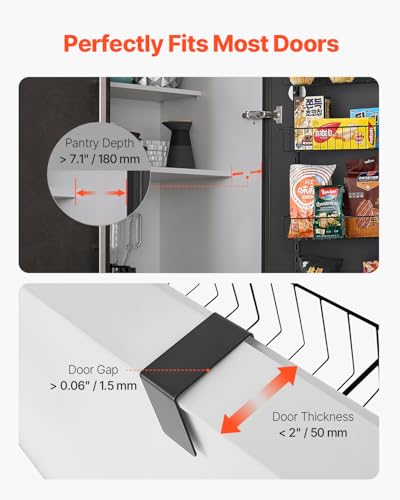 VEVOR Over the Door Pantry Organizer, 6-Tier Pantry Organization and Storage, Heavy-Duty Steel Hanging Spice Rack, Adjustable Wall Seasoning Shelves, for Home Kitchen Laundry Room Bathroom, Black - color: Black, size: 6-Tier
