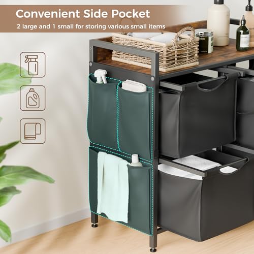 Laundry Sorter with 4 Sections, Laundry Hamper with Wheels, Laundry Basket with Small Side Pockets and Pull-Out Removable Liners,for Laundry Room Bedroom Bathroom (150L) - size: 150L