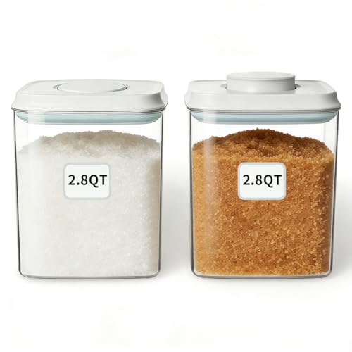 Food Storage Container Set 2.8 Qt ×2 with Lids, Airtight Pantry Canisters, BPA-Free Plastic Flour Sugar Storage Containers, One-Touch Press-to-Open Lids, Stackable Clear Jars for Rice, Cereal, Coffee - color: 2.8 Qt X 2