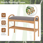 Giantex Shoe Rack Bench, Bamboo 2-Tier Entryway Bench with Padded Cushion, Shoe Storage Bench for Hallway, Closet, Foyer, Living Room, Bedroom, Mudroom - size: 12.5"D x 27.5"W x 20"H（Without Flip-Top Storage）