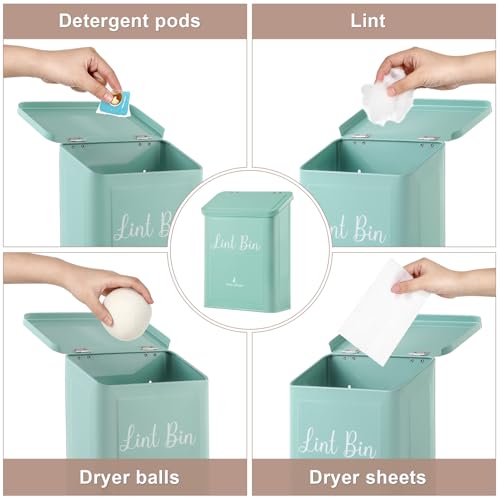 SUBEKYU Metal Magnetic Lint Bin for Laundry Room, Wall Mounted Lint Box Holder with Lid for Dryer, Light Green - color: TiffanyBlue