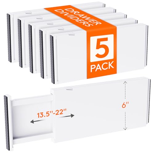 Lifewit 5 Pack 6" High Drawer Dividers 34-56cm/13.5-22" Adjustable Drawer Organizer for Clothes/Utensils, Expandable Drawer Separator in Dresser/Kitchen/Bedroom/Office Organization & Storage White - size: 6"H, 13.5-22"L