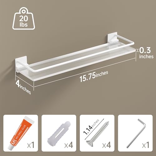 Acrylic Bathroom Floating Shelves - Set of 2, Wall Mounted Shelves for Suitable for Lavatory, Kitchen, Laundry Room, Farmhouse, for Item Storage/Room Decoration (White) - color: White, size: Rectangular