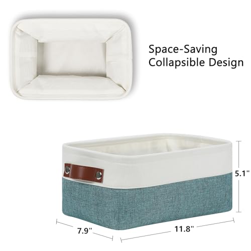DULLEMELO Small Storage Bin,Small Fabric Rectangular Storage Basket for Shelves,Foldable Bin with Handles for Toy and Clothes Storage (White&Dark Green,1 PACK) - color: White&Dark Green, size: Small-11.8"x7.9"x5.1"
