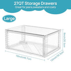 Vtopmart 2 Pack Large Clear Stackable Storage Drawers 27QT, Easily Assemble Plastic Closet Storage Bins, Dust-Proof UnderBed Organizer for Clothing, Sweater Organization - style: 2pk Large
