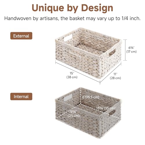 StorageWorks Pantry Baskets, Wicker Storage Baskets for Organizing, Shelves, Pantry Organizers and Storage, Water Hyacinth, White - color: White (Water Hyacinth), size: 15"L x 11"W x 6 ¾"H