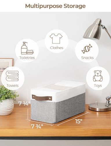 StorageWorks Narrow Storage Bins, Small Basket for Closet and Shelves, Rectangular Fabric Organizer with Handles, Toilet Paper Storage, Gray and White, 2-Pack - color: Grey and White, size: 15"L x 7¾"W x 7¼"H
