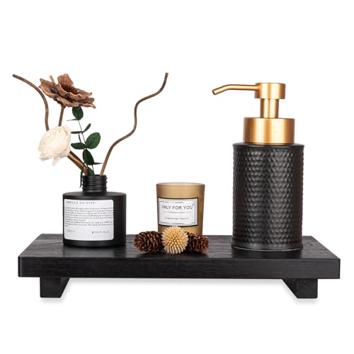 zoocatia Small Wood Tray Pedestal Stand Farmhouse Bathroom Decor Decorative Wooden Riser Kitchen Soap Dish Holder for Vanity, Counter, Sink, Large 11.8" x 7" - Black - color: Black, size: 11.8" x 7" x 1.6"