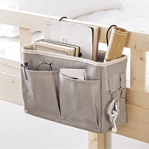 flexman Nightstand Hanging Bag, Hook Design Bedside Storage Pocket Organizer Basket with Metal Bracket and Wear Resistant Fabric for Kitchen Wardrobe Doors, Hanging Rods(Gray) - color: Gray