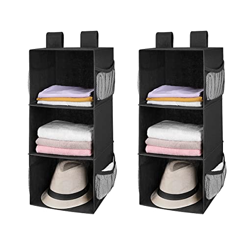 MAX Houser 3-Shelf Hanging Closet Organizers, Collapsible Closet Hanging Shelves for Camper, Nursery Hanging Organizers, Black, 2-Pack - color: Dark