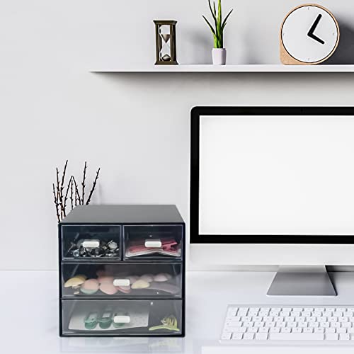 Desk Organizer with Drawer, Desk Storage Box, Plastic Office Stationery Supplies Organizers, Desktop Organizer for Office School Home (4 drawer, Black) - color: Black, style: 4 drawer