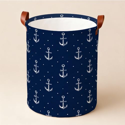 Laundry Basket 15.75 x 15.75 x 19.7 Inch Oxford Fabric Clothes Hamper with Nautical Anchor Pattern Foldable Laundry Storage Bin with Handles for Bedroom Bathroom Dorm Dirty Clothes Organizer - color: Colorful579