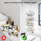 KEGII Corner Shower Caddy Tension Pole - Chrome 4-Tier Adjustable Shower Tension Rod Organizer with Hooks & Soap Holders, 25-114.2 Inch Stainless Steel Shower Storage Rack for Renters & Family - style: Tension Caddy - Chrone