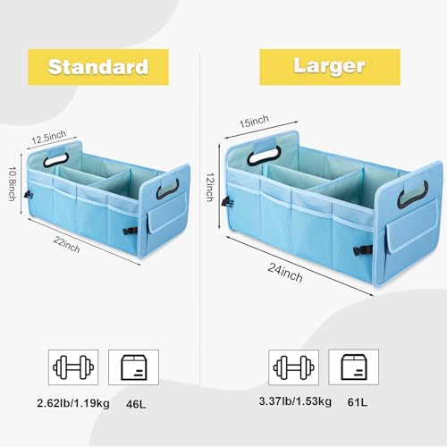 JiatuA Car Trunk Organizers and Storage Collapsible Multi Compartment Container Box, Adjustable Car Accessories for SUV Sedan Truck, Large Size, Light Blue - color: Light Blue, size: Large