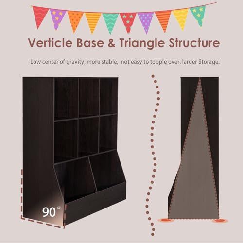 DINZI LVJ Toy Storage Organizer, Kids Bookshelf, Wood Toy Storage Cabinet, 3-Tier 8 Cubby Children Bookcase, 39.4" L Toddler Book Shelf for Playroom, Living Room, Nursery, Hallway, School, Espresso - color: Espresso, size: 3-Tier 39.4"