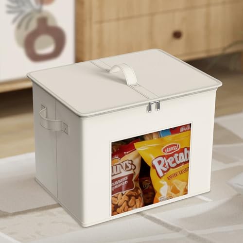 Zilink Fabric Storage Bins with Lid 4-Pack Stackable Cloth Storage Bins Sweater Organizer with Zipper & Clear Window Closet Organizers and Storage Box for Home, Office, Bedroom (Beige,17" x 12" x 12") - color: Beige
