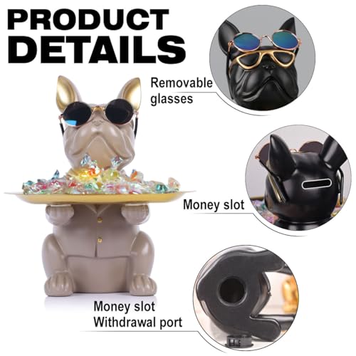 Modern Decor Resin Gray Bulldog Tray Statue Tray Storage Key Holder Candy Jewelry Earrings Tray Suitable for Home Decor Modern Art Dining Table Decor Office Small Object Tray (Gray) - color: Gray