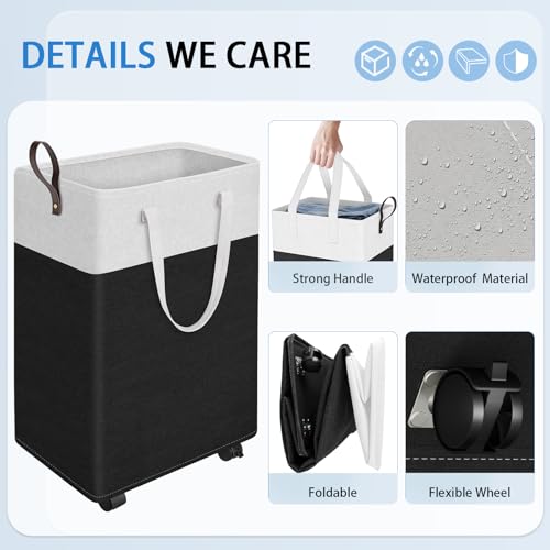 HomeHacks 75L Rolling Laundry Basket with Wheels, Collapsible & Waterproof Laundry Hamper, Mobile Clothes Hamper, Storage Laundry Bins with Handles for Laundry Room, Bedroom, Bathroom & Dorm, Black - color: Black, size: 75L