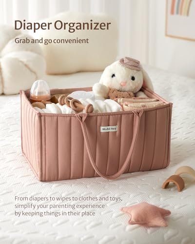 Blissful Diary Baby Diaper Caddy Organizer, Stylish Storage Basket for Newborn Essentials and Diaper Station, Gift for Baby Shower and Registry Must-Have, Blush Pink - color: Blush Pink