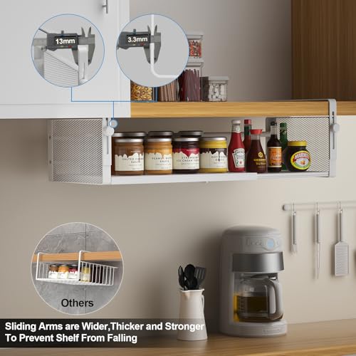 AmonHouseware 2Pack Under Shelf Basket, Adjustable Hanging Under Cabinet Shelf Storage, Hanging Holder Length Stretchable 14.9-22.6Inch for Kitchen Pantry Desk Counter Bookshelf Cupboard (White) - color: White