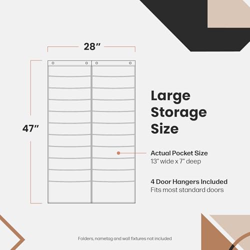 Hippo Creation Heavy Duty Storage Pocket Chart for Classroom, 20 Pocket Storage Organizer with 4 Over-Door Hangers, Hanging Wall Organizer for File Folders, School Mailbox, Home Office Papers - Black - color: Black - (20 Name Tag Pockets)