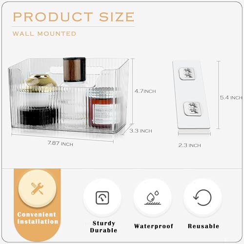 2 Pack Cabinet Door Organizer, Adhesive Wall Mounted Organizer Bins, Clear Storage Caddy, Stackable Basket for Kitchen Cabinets, Bathroom, Pantry, Office, and Tabletop Organization