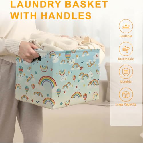56L Rainbow Laundry Basket Clothes Hamper with Handles,Foldable Blanket Storage Large Laundry Hamper with Waterproof PE,Toy Storage Bin Organizer,Cube Clothes Organizer,Home Decor - color: Rainbow