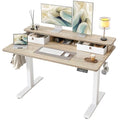 TIQLAB Standing Desk with Two Drawers, Stand Up Standing Desk Adjustable Height, Electric Sit Stand Table with Storage Shelf and Splice Board, 48 * 24 inch, Maple - color: Maple, size: 47*24 inch without keyboard tray