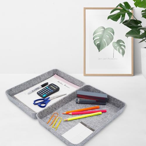 Welaxy 2-piece Office desk drawer organizer tray letter-size documents A4 paper book file Folder Holder storage bins (Gray) - color: Gray