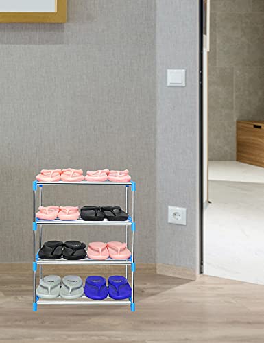 LNYZQUS Upgrade 4 Tier Small Shoe Rack, Kids Show Rack Closet Shoe Organizer,Compact Stackable Shoe Shelf Shoe Stand Floor Shoe Rack for Narrow Space,Zapateras Organizer for Shoes (Blue) - color: Blue