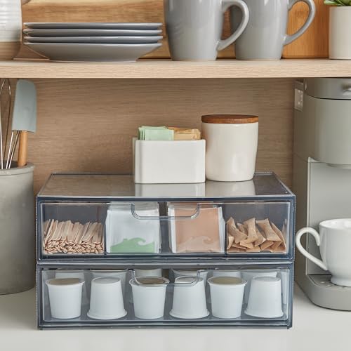 STORi STAX Plastic Stackable Organizer Drawers (Set of 2) Classic Grey | 12.5" Wide | Set Includes One Open Drawer & One Divided Drawer | Organize Office Desk Accessories & Sort Paper | Made in USA - color: Grey, size: Open/Divided 2pk