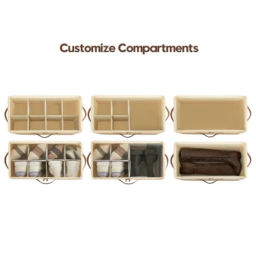 Varhomax Shoe Organizer Box for Closet, Small Fabric Shoe Storage Bin with Adjustable Dividers & Clear Cover, Saving Space Sneakers & Sandals Containers for Entryway, Cubby - color: Brown-Small-1 Pack
