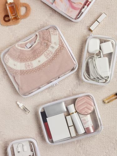 CoiiJoii 6PCS Clear Zipper Pouches, Small Christmas Item Storage Bins, Zippered Hard Pouch Double, Portable Makeup and Cosmetic Bag, Storage Organizer Bins, Hard Plastic Case, Clear Zipper Bags - size: SML-6PCS