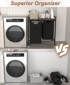 12 x 2 Gal Large Laundry Hamper with Wheels, 2 Pull-Out & Removable Sorter Bags, Freestanding Clothes Basket Organizer for Clothing or Toys in Bathroom and Living Room, Rustic Brown and Black - size: 2 Section with wheels