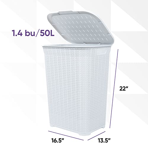 Wicker Laundry Hamper With Lid 50 Liter - White Laundry Basket 1.40 Bushel Durable Bin With Cutout Handles - Easy Storage Dirty Cloths in Washroom Bathroom, Or Bedroom. By Superio - color: White, size: 3-pack