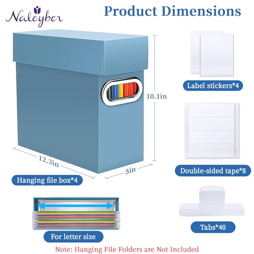 File Organizer Box with Lid & Handle, Heavy Duty Hanging File Folder Storage Boxes for Letter Size, Portable Filing Organizer for Office, Home, Classroom, Dusty Blue 4 Pack - color: Dusty Blue, size: 4 Pack