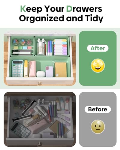 10 Pack Large Size Plastic Drawer Organizers Set, 3 Sizes Desk Drawer Organizer Trays, Storage Bins for Vanity, Makeup, Bathroom, Kitchen Utensils and Office (Green) - color: Green