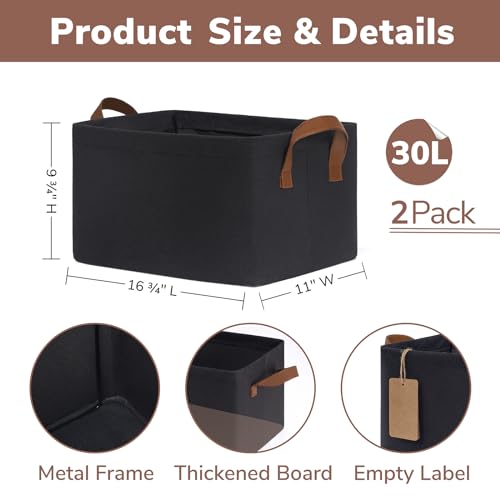 CHICVITA Large Storage Bins for Clothes and Toys, Black Fabric Bin for Living Room, 16 " L x 11" W x 9 " H, 2-Pack - color: Black, size: 16 ¾" L x 11" W x 9 ¾" H