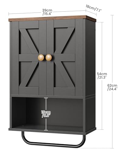 CHOEZON Bathroom Wall Cabinet, Medicine Cabinet with Open Partition and Towel Bar, Rustic Storage Cabinet with Open and Hidden Storage Space, for Bathroom, Living Room, Kitchen, Black and Walnut - color: Black and Walnut, size: 7.1"D x 15.4"W x 24.4"H
