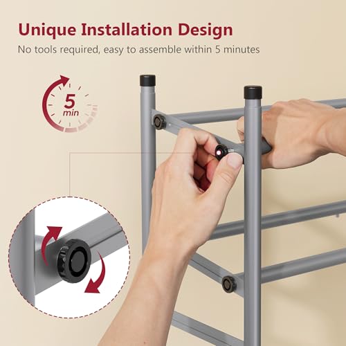 Tajsoon Expandable Shoe Rack for Closet 4 Tier, 29“-41“Adjustable & Stackable Shoe Shelf Storage, Metal Shoe Rack Organizer for Front Door Entrance, Closet, Garage, Entryway, Grey - color: Grey, size: 4 Tier