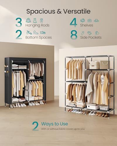 SONGMICS Portable Closet, Fabric Wardrobe, Clothes Rack with Shelves, Pockets, Large Capacity, 3 Hanging Rods, 50 x 17.7 x 70.9 Inches, Black URYG010BZ02 - color: Black, size: 2 Tiers(70.9"H)